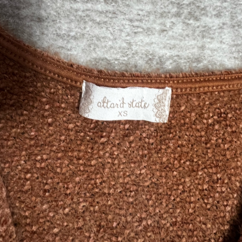 Altar'd State Rust Brown V-Neck Ruched Long Sleeve Sweater - Picture 2 of 3